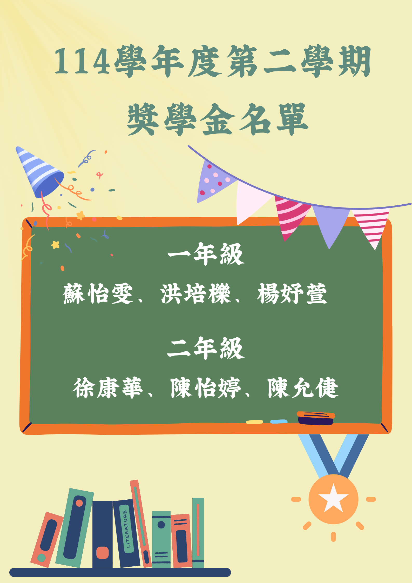 114學年度第二學期 獎學金名單
